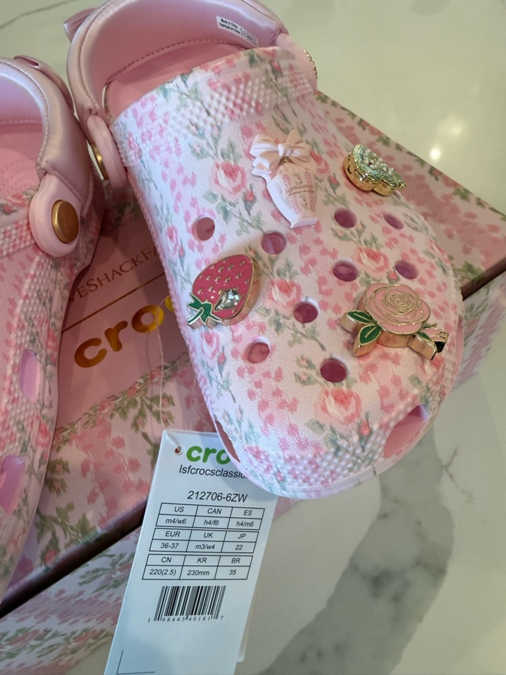 CROCS Pink Floral Kids Clog with Charms - Picture 3 of 5